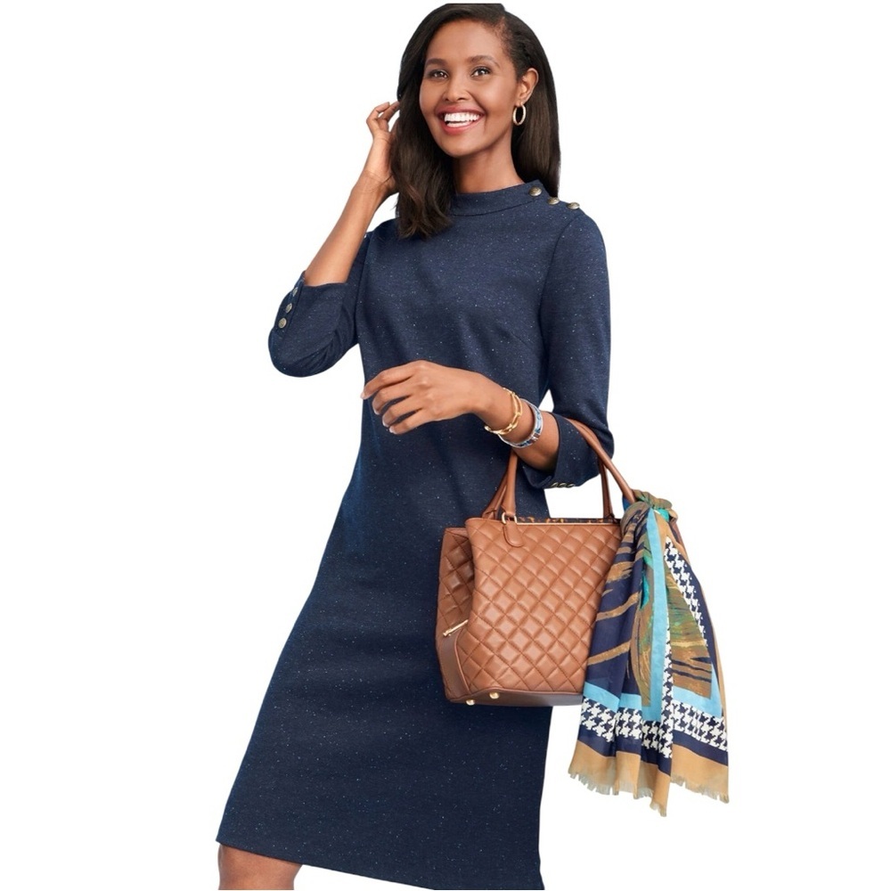 Talbots Heathered Shift Dress XL NWT Navy Button Shoulder Work Dress